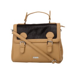 Beau Design Stylish Beige Color Imported PU Leather Sling Crossbody Handbag With Adjustable Strap For Women's/Ladies/Girls
